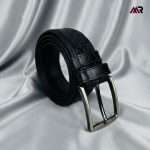 Crocodile Design Leather Belt – Black