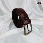 Cross Line Pattern Leather Belt – Chocolate
