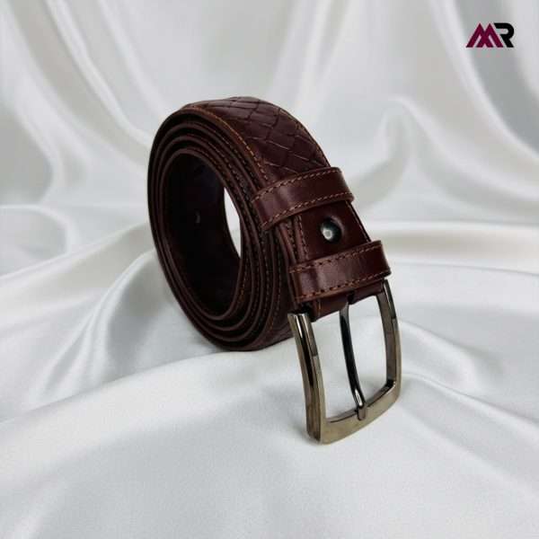 Cross Line Pattern Leather Belt – Chocolate
