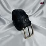 Cross Line Pattern Leather Belt – Black