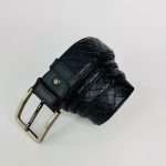 Cross Line Pattern Leather Belt – Black - Image 2