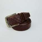Cross Line Pattern Leather Belt – Chocolate - Image 3