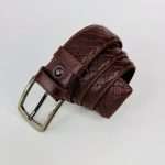 Cross Line Pattern Leather Belt – Chocolate - Image 2